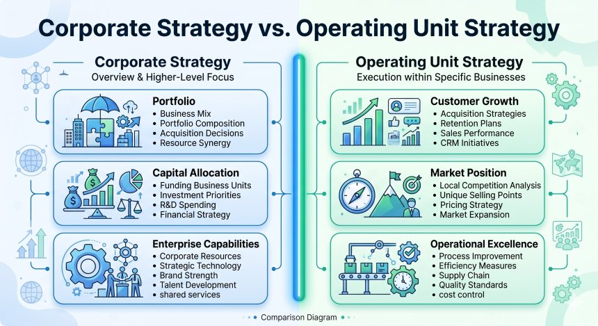 Difference between corporate strategy and operating unit strategy